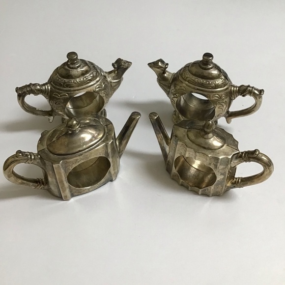 Godinger Silver-plate Teapot Napkin Rings Mixed SET OF 4 Silver Art 1994 Vintage - Picture 12 of 14
